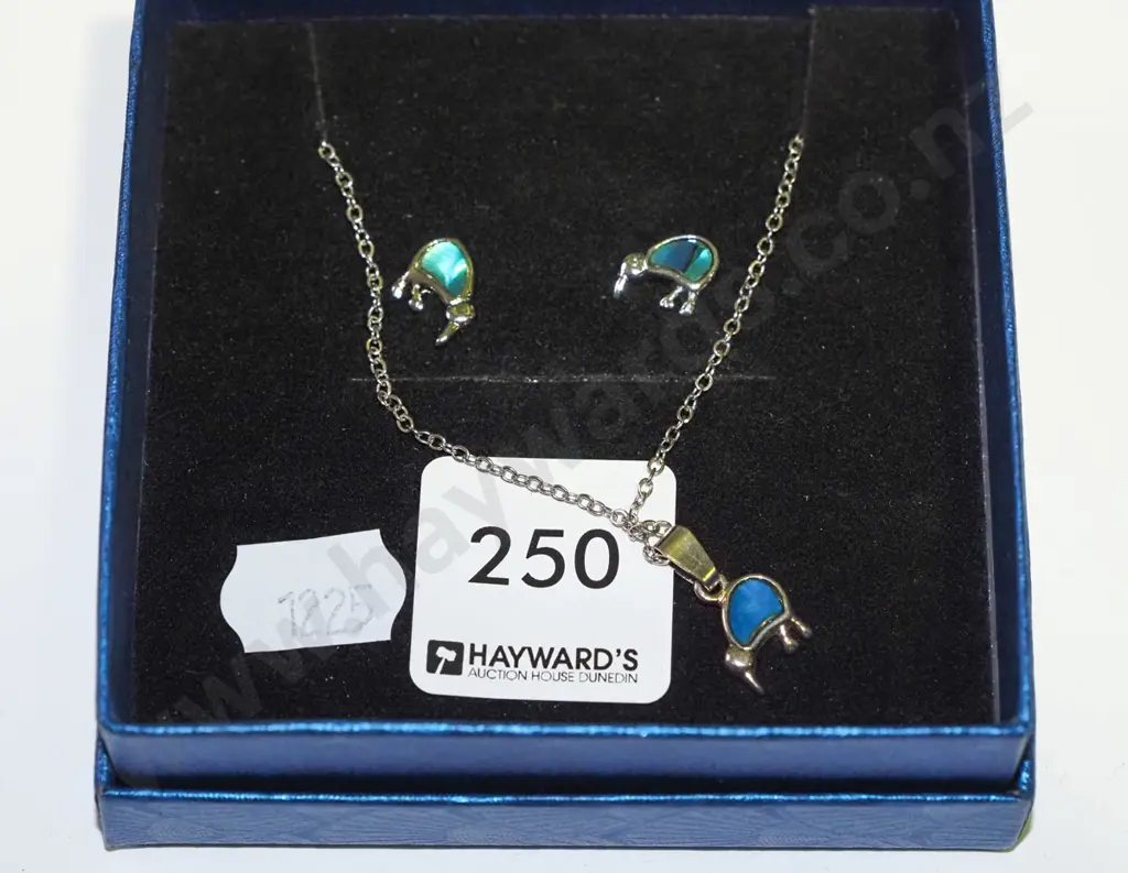 silver plated & paua kiwi themed earring & necklace set Image 1++