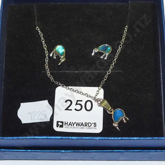 silver plated & paua kiwi themed earring & necklace set