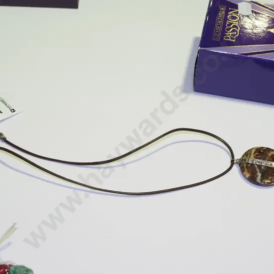 brown stone stirling silver mount pendant leather strap