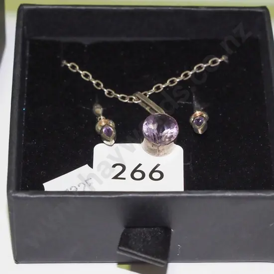 stirling silver & purple stone earring & necklace set