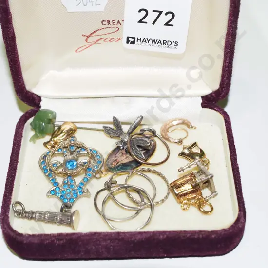 tray; rings, brooches etc