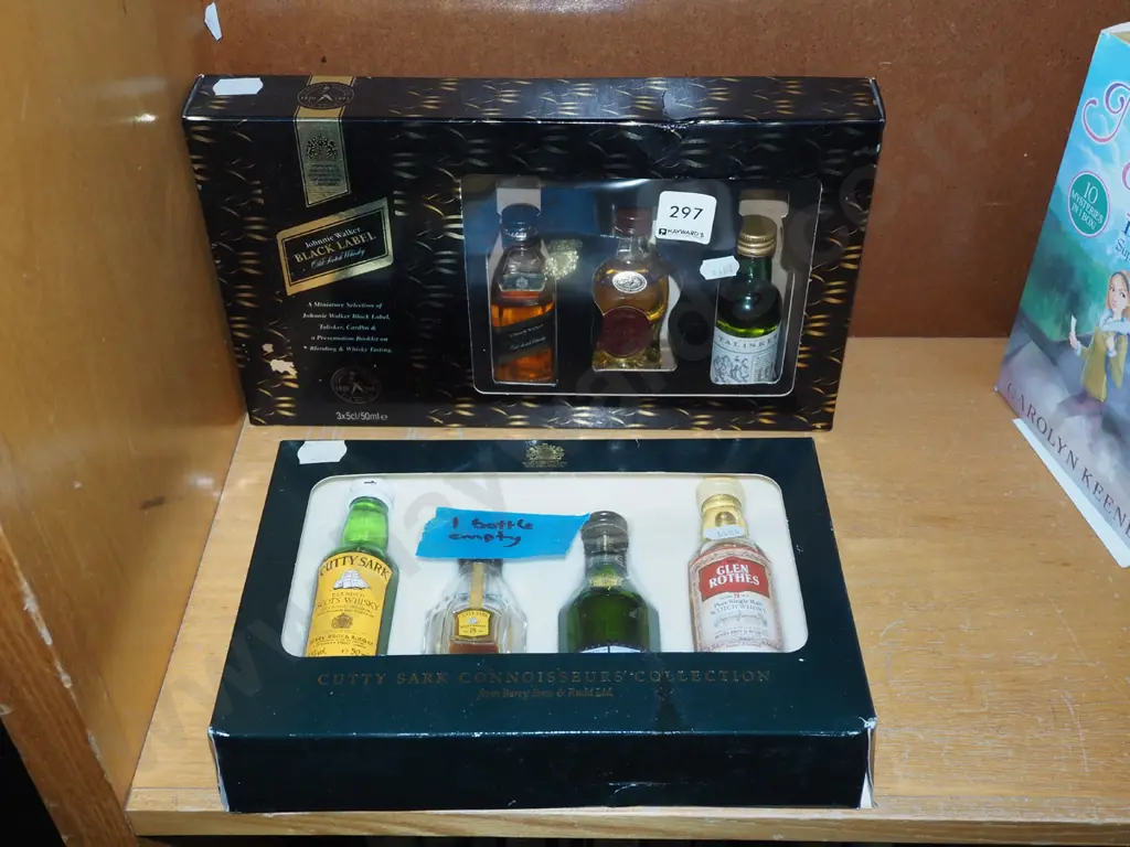 Johnnie Walker black label whisky miniature set, one other set - 1 empty Image 1++
