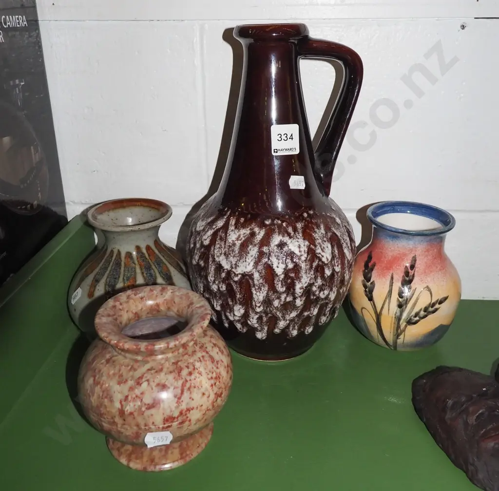 German pottery ewer, 3x other vases Image 1++