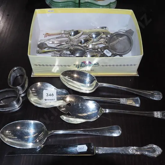 cutlery, napkin rings, tea strainer etc
