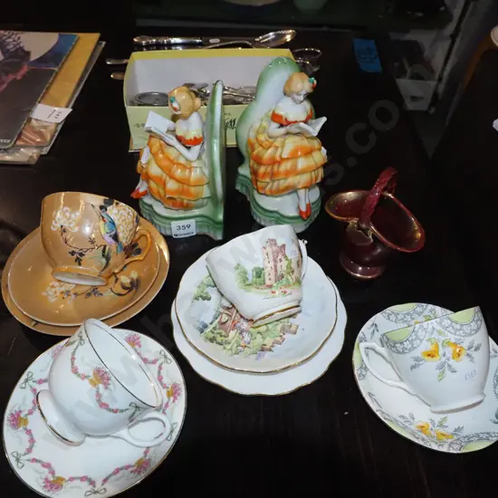 ceramic bookends, trios, cups and saucers etc
