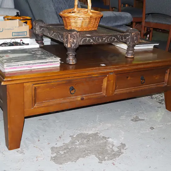 solid pine 2 drawer coffee table H430 W1340 D700