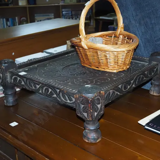 carved wooden low table - Nuristan, Afghanistan H200 W530 D540 - crack to middle