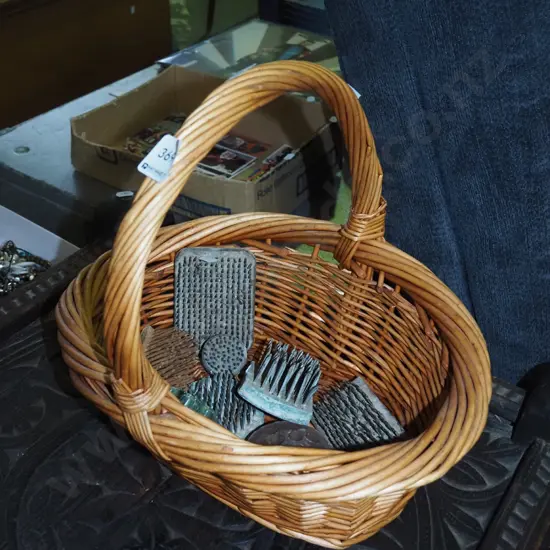 cane basket and flower frogs