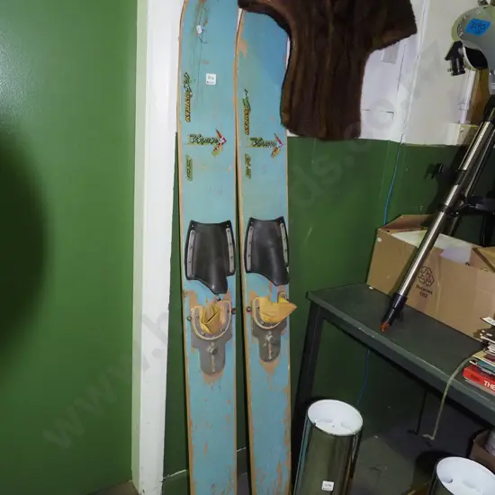 pair of vintage wooden water skis