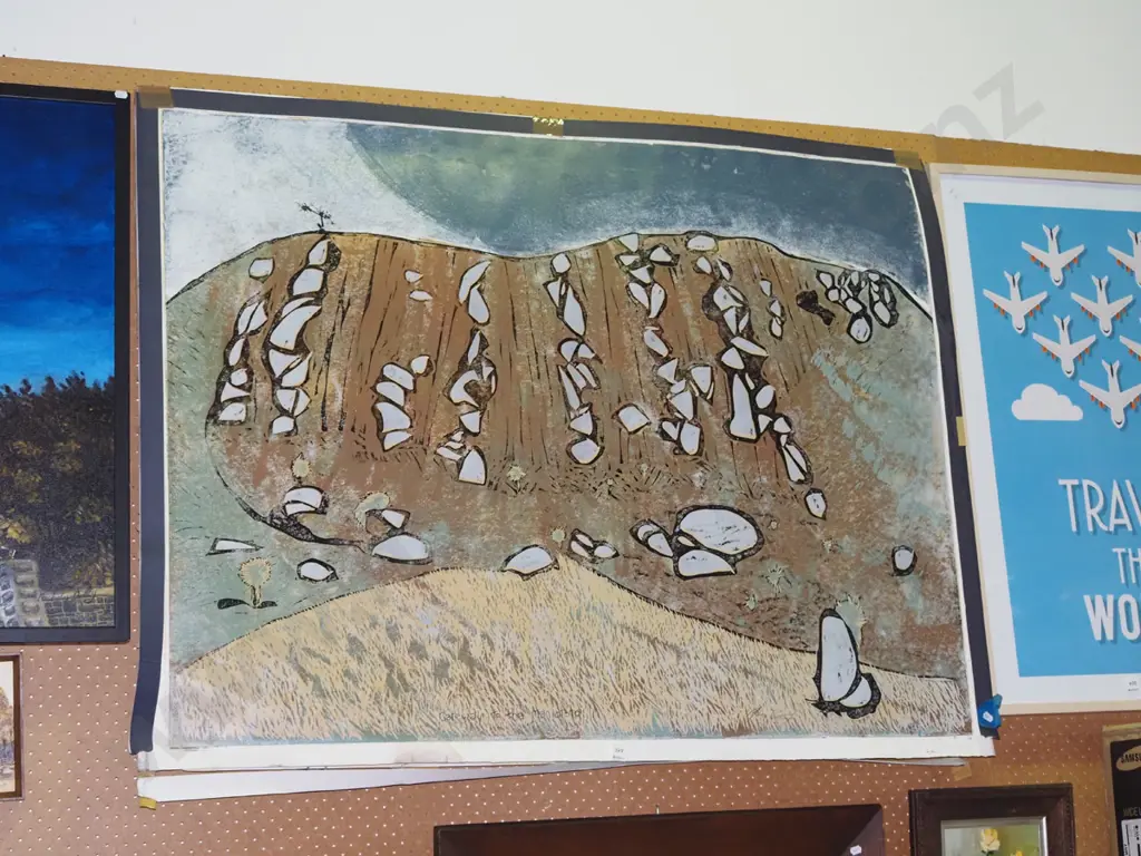 large unframed Manu Berry print - gateway to Maniototo - needs attention Image 1++