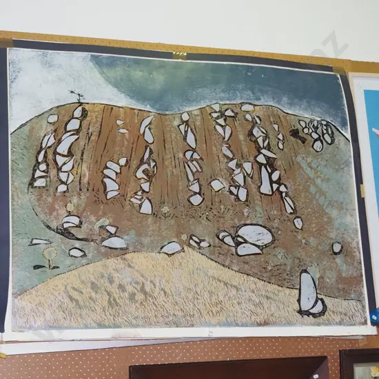 large unframed Manu Berry print - gateway to Maniototo - needs attention