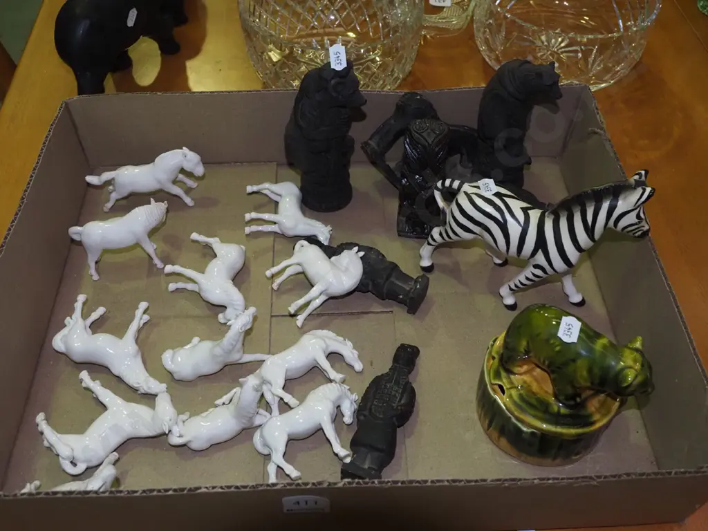 box; horse figurines, bear themed lidded honey pot, souvenir ware etc Image 1++