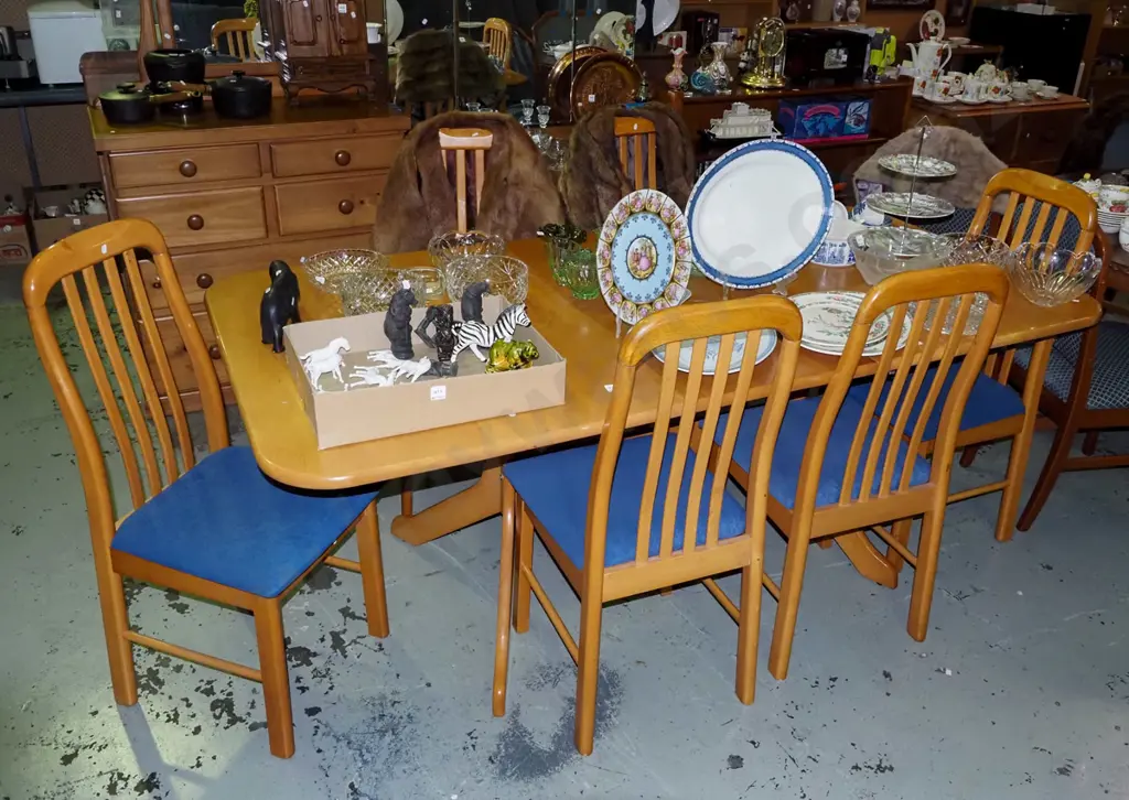 rubberwood extending dining table with 6 matching chairs H755 W1940 D970 Image 1++