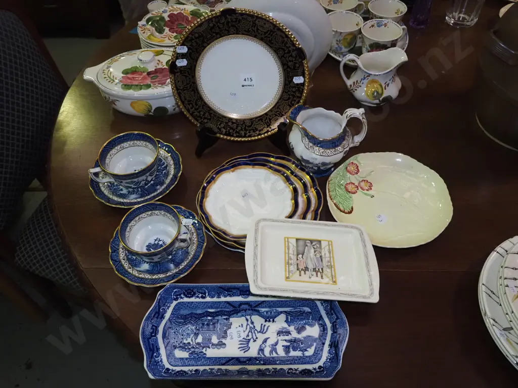 willow pattern cups, saucers, sandwich plates, jug etc Image 1++