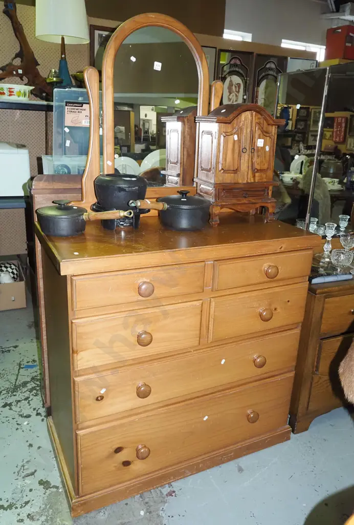 solid pine 6 drawer mirror back dresser H6170 W940 D460 Image 1++