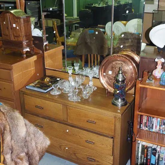deco oak mirror back dresser - good condition H1590 W990 D410