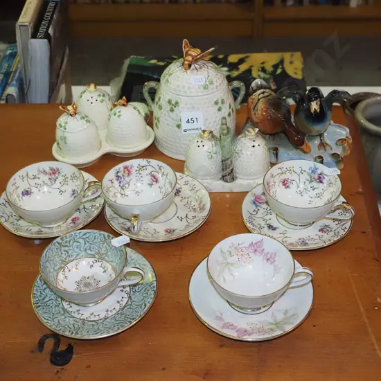 Sylvac honey bee lidded canisters, condiments, cups and saucers etc