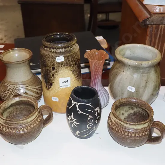 German pottery vase, coffee cups, canisters etc