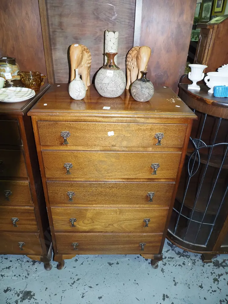 mahogany cab leg 5 drawer tall boy H1000 W630 D420 Image 1++