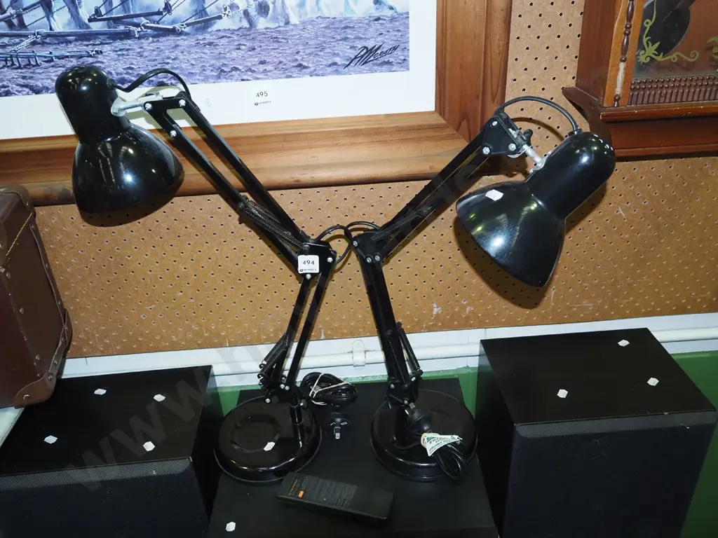 pair of black metal anglepoise bedside lamps Image 1++