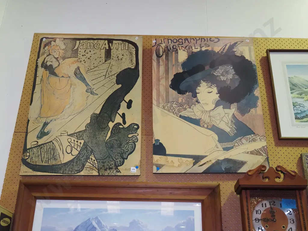 2x French themed poster prints on board - some water damage - blue dots Image 1++