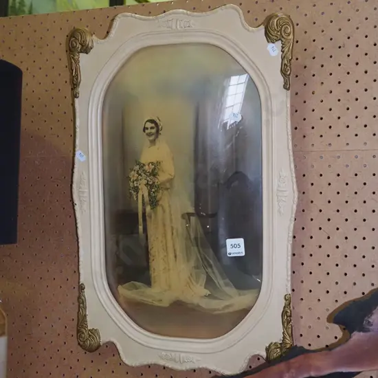 vintage convex glass hand painted wedding portrait