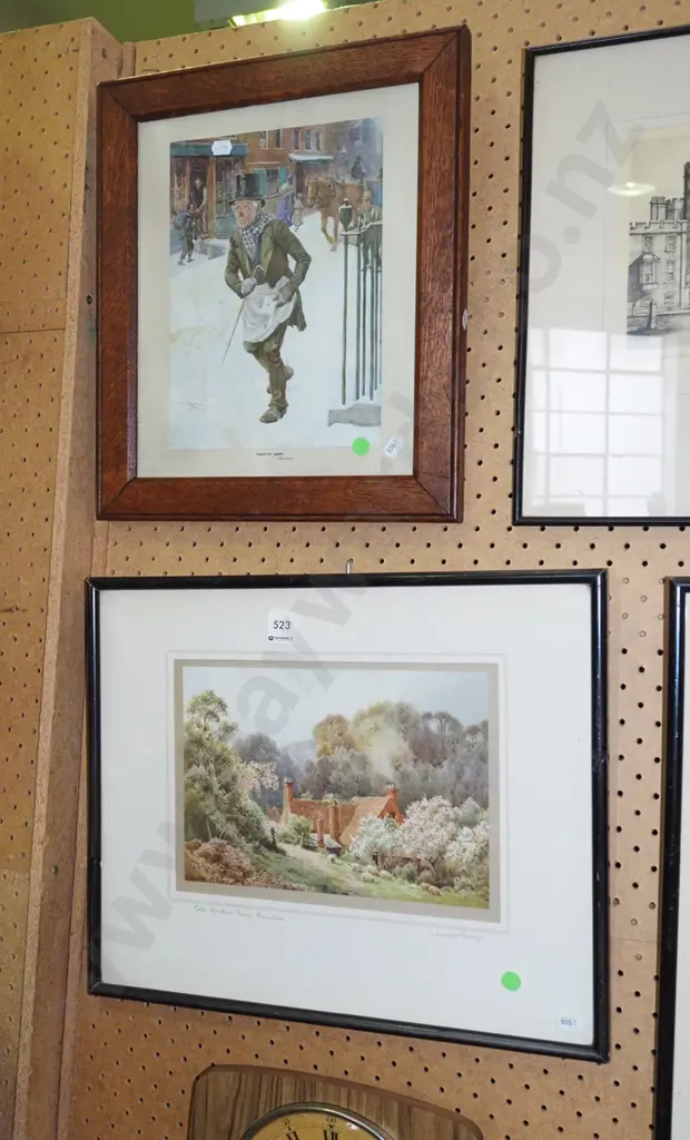 2x framed prints - Trotty Veck, country farmhouse- green dots Image 1++