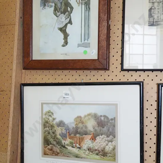 2x framed prints - Trotty Veck, country farmhouse- green dots