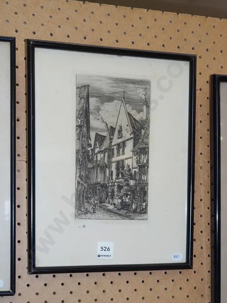 framed etching - street scene Image 1++