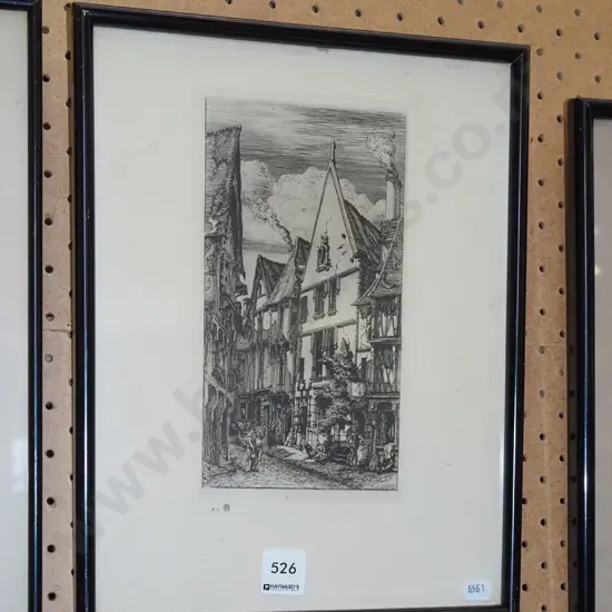 framed etching - street scene