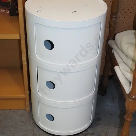 plastic cylindrical end table, storage chest