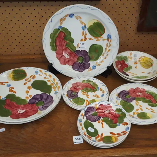 assorted Crown Lynn fleurette plates and bowls