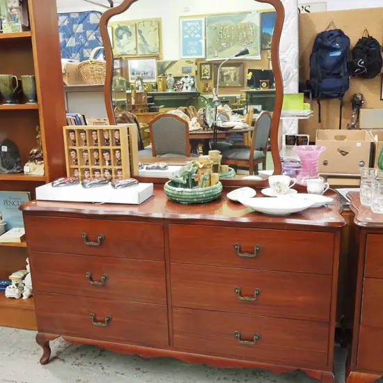 mahogany cab leg 6 drawer mirror back dresser H1630 W1270 D420