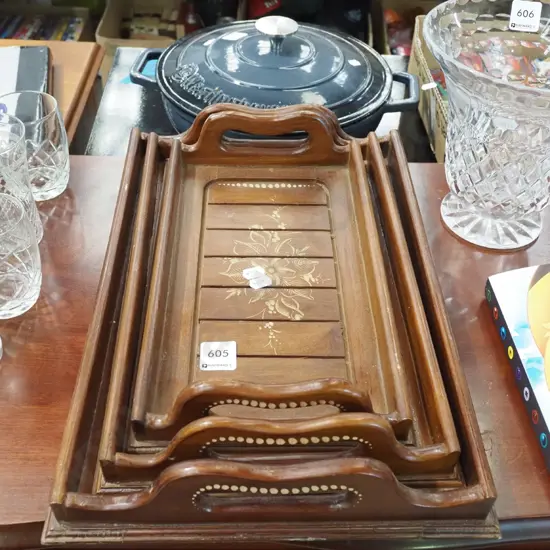 set of 3 matching graduated wooden trays