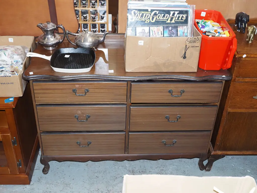 mdf faux wood veneer 6 drawer lowboy H760 W1100 D430 Image 1++