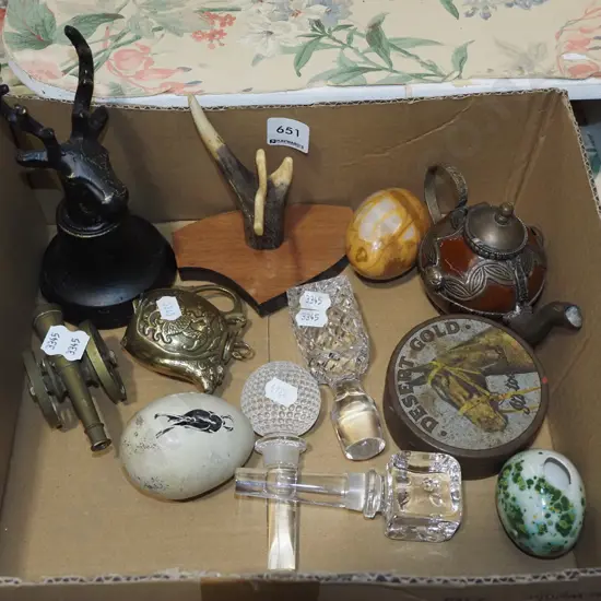 box; bell, teapots, decanter stoppers etc