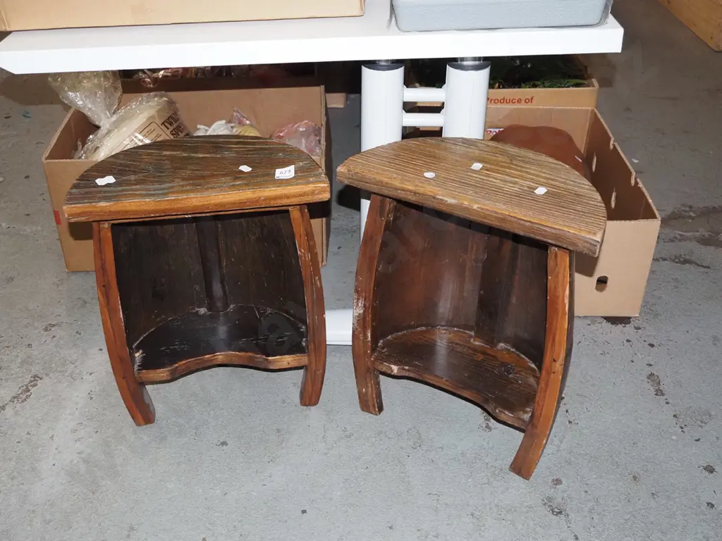 pair of unusual barrel shaped bookcases/stools H430 Image 1++