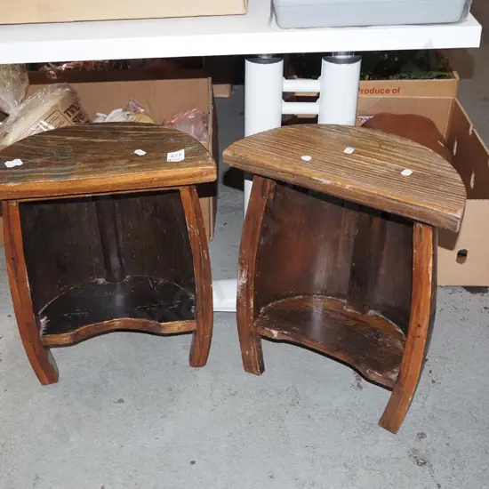 pair of unusual barrel shaped bookcases/stools H430