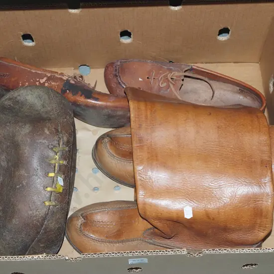 box; leather boots, shoes etc