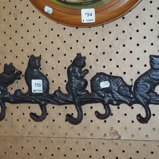 cast metal cat themed coat hooks