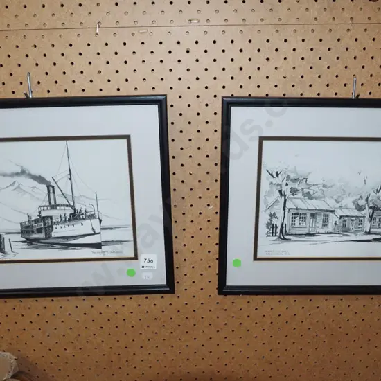 2x framed Robert Sansom prints- Arrowtown, Earnslaw