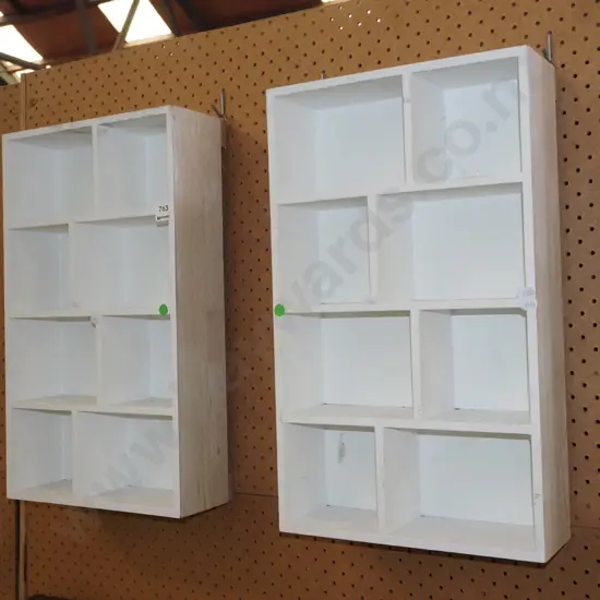 pair of white painted mdf display shelves Each H500 W300 D100