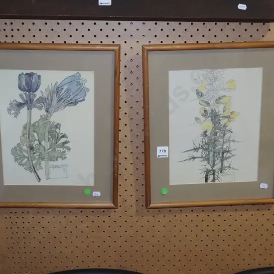 2x botanical prints - green dots