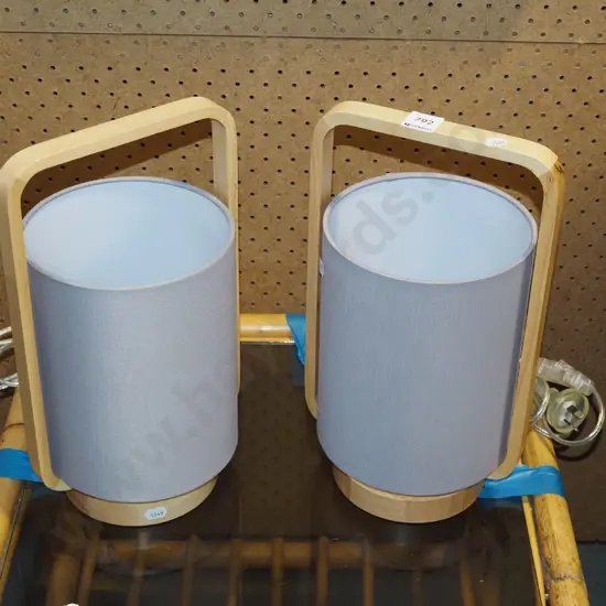 pair of wood bedside lamps