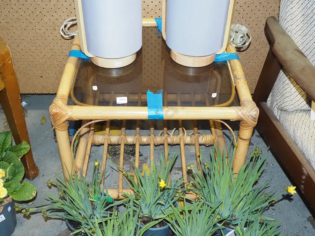 bamboo and glass top end table Image 1++