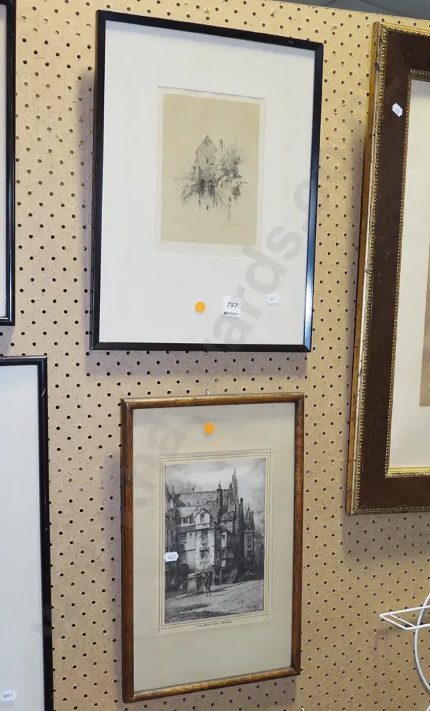 2x framed prints - buildings - orange dots Image 1++