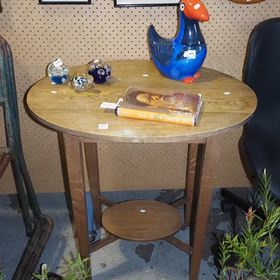 oval oak 2 tier lamp table H730 680 510