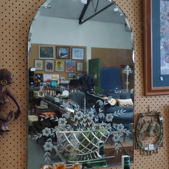 cut glass wall arch top bevelled edge mirror H770 