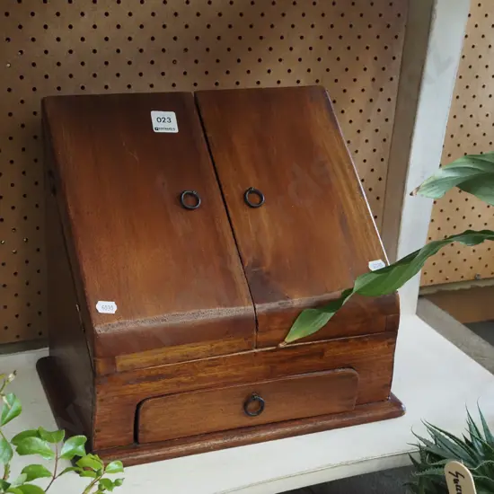 Indonesian hardwood double door letter rack with single lower drawer