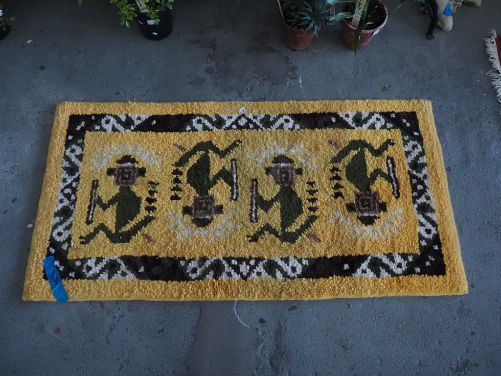 retro hand knotted woollen rug L1400 W710 -good condition Image 1++